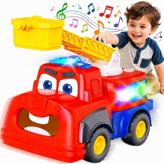 Interactive Talking Fire Truck Toy for Toddlers 1-3, Musical Toy with Realistic Sirens & Sounds & Lights, Recording Repeating Learning Toy, Car Toddler Toys for 2 Year Old Boy Girl Birthday Gifts