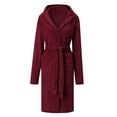 thumbnail image 4 of Arlun Women's Coral Hooded Sleepwear Robes Long Thick Nightgown with Pockets Comfy Soft over the Knee Length Bathrobes Fashion Solid Color Simple Stylish Loungewear One Size, 4 of 6