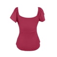 thumbnail image 5 of JIAYUE Women's Shirts Fashion Summer Short Sleeve With Drawstring V-Neck Tie Design Casual Solid Color Tee Female Trendy Tops, 5 of 5
