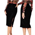 thumbnail image 2 of Lovskoo 2024 Women's High Waist Sequin Skirt Front Slit Bodycon Fit Stretch Sparkly Rhinestone Work Midi Skirts Black, 2 of 8