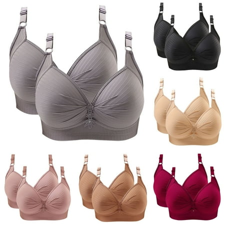 Fesfesfes Bras for Women Wireless 2PC Ladies Printing Gathered Together Large Size Daily Bra Underwear Bras