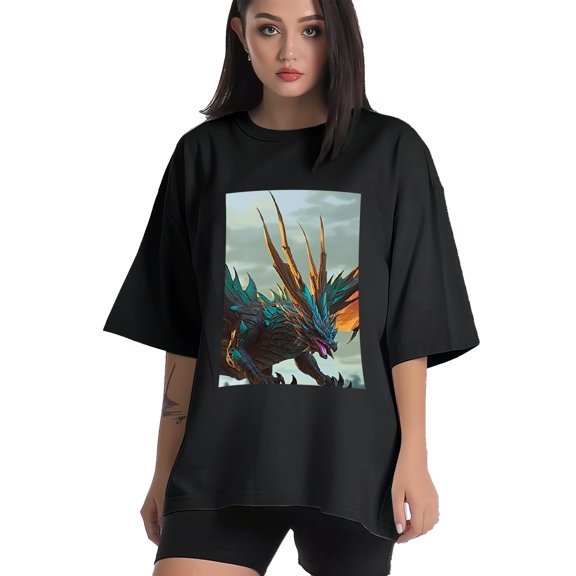 Plus Size Shirt for Women Black Tops for Women Short Sleeves Shirt for Women Dragon T Shirt Crewneck Shirt for Women XS