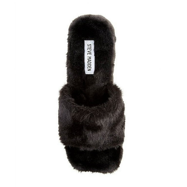 Steve Madden Vito Black Slip On Rounded Open Toe Platform Fur