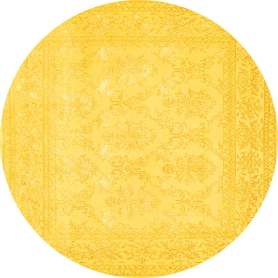 Ahgly Company Machine Washable Indoor Round Persian Yellow Traditional Area Rugs, 8' Round