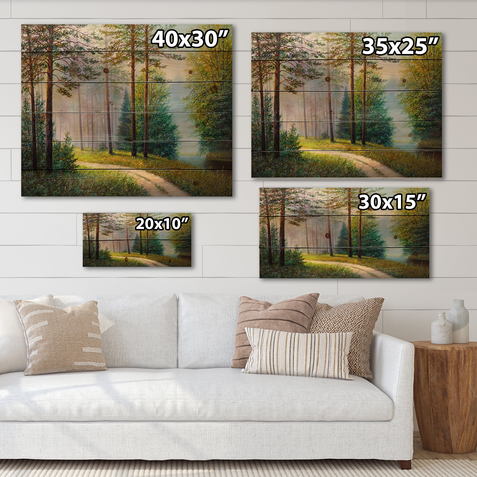 Designart 'Subtle Sunset Light Through The Trees II' Lake House Print on Natural Pine Wood