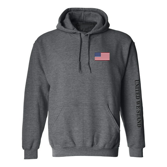 United We Stand Black Ink Sleeve Print Adult Hooded Sweatshirt