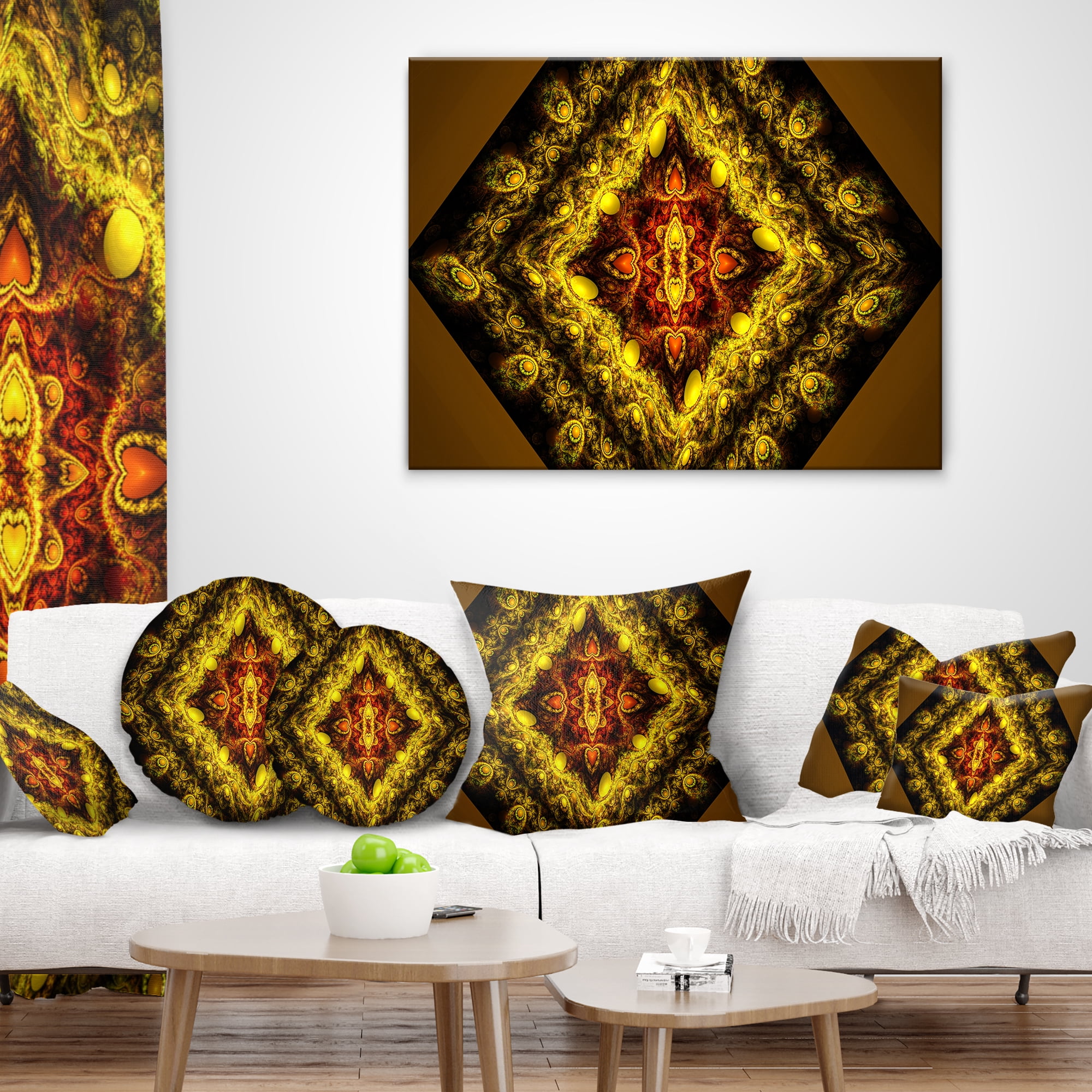 Designart Cabalistic Yellow Fractal Design - Abstract Throw Pillow - 12x20