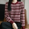 thumbnail image 2 of Wang6 Womens Lightweight Red Cardigan Sweaters Fall Open Front Button Knit Sweater Long Sleeve Knitted Tops Causal Crew Neck Slim Striped Graphic Outwear Red XL, 2 of 4