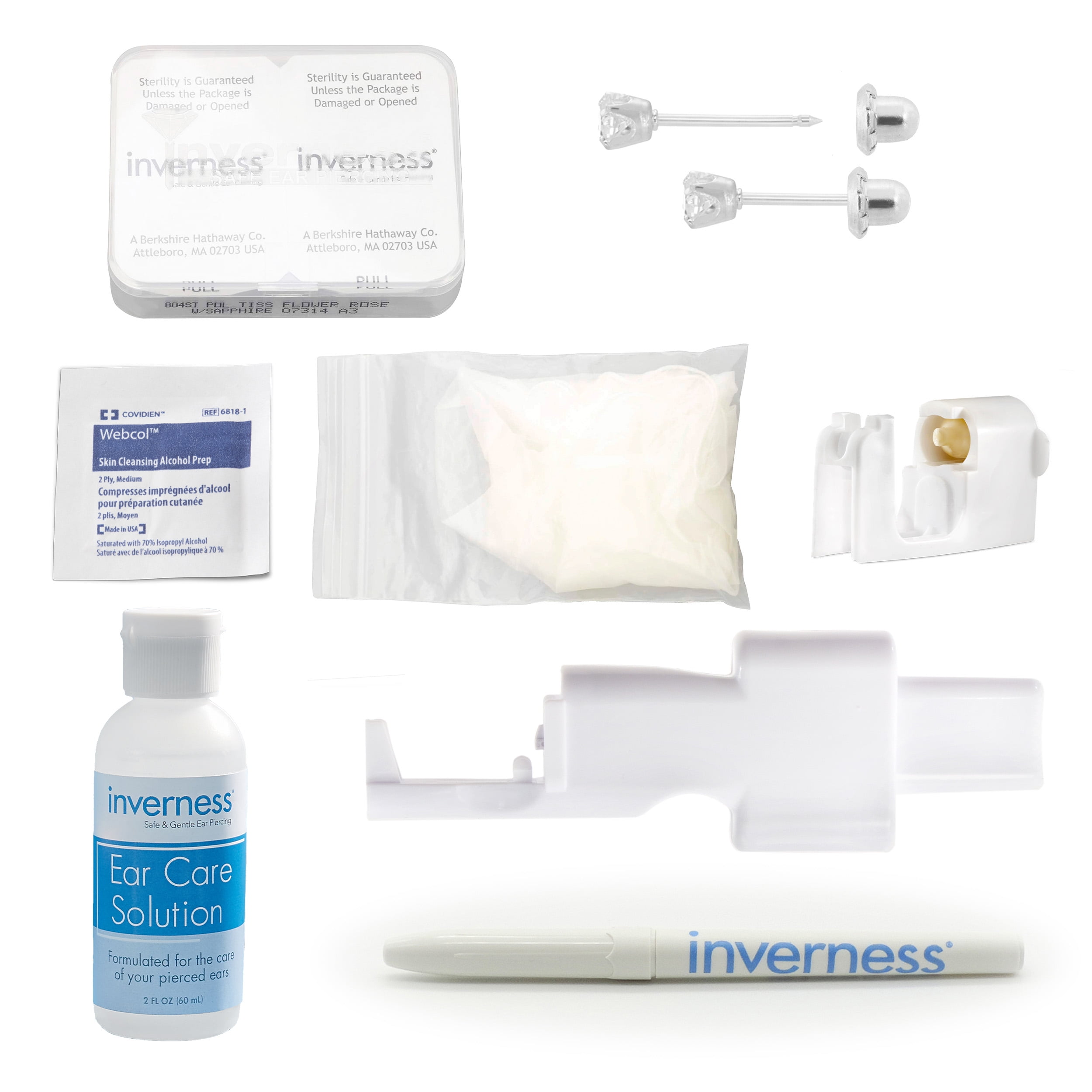 Stainless Steel 3MM CZ Retail Home Ear Piercing Kit 2 oz Ear Care Solution All Genders Age 18 and Up
