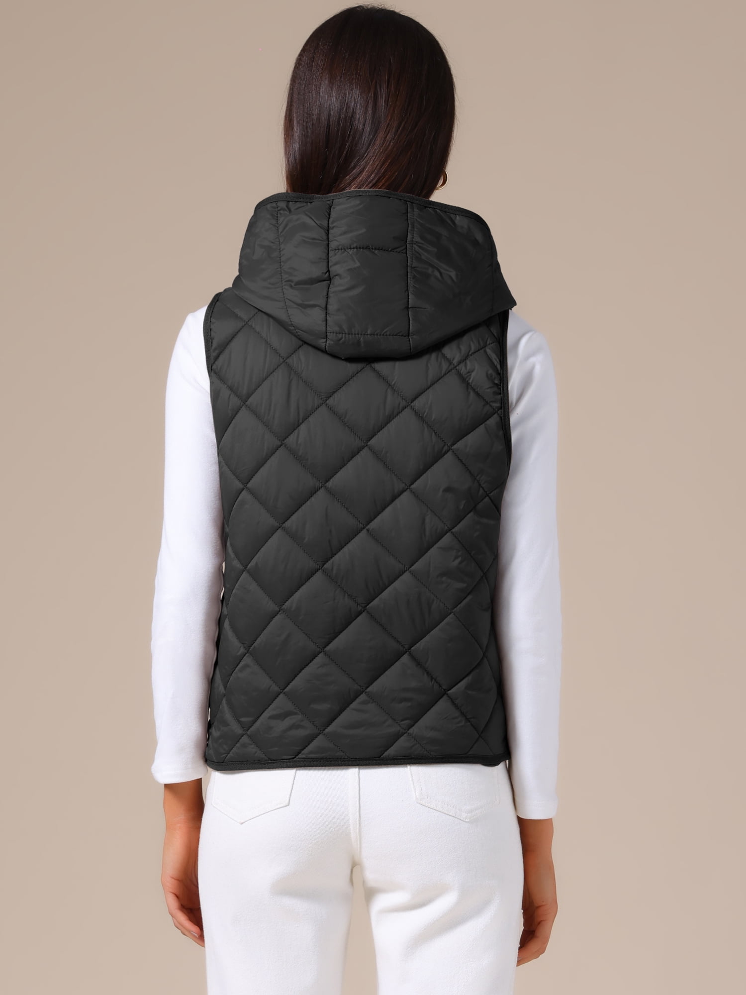 DARING DIVA Women's Lightweight Hooded Puffer Vest Quilted Short Coat XL Black