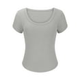 thumbnail image 3 of Gray XL WIZUTIZ Womens Tops Reduced Price Cotton Linen Loose Fit Fashion Work Out Tshirt Ladies Basic Short Sleeve T-shirt Tunics Round Neck Tshirts Holiday Beach Oversize Tee Trendy Solid Blouse Shi, 3 of 5