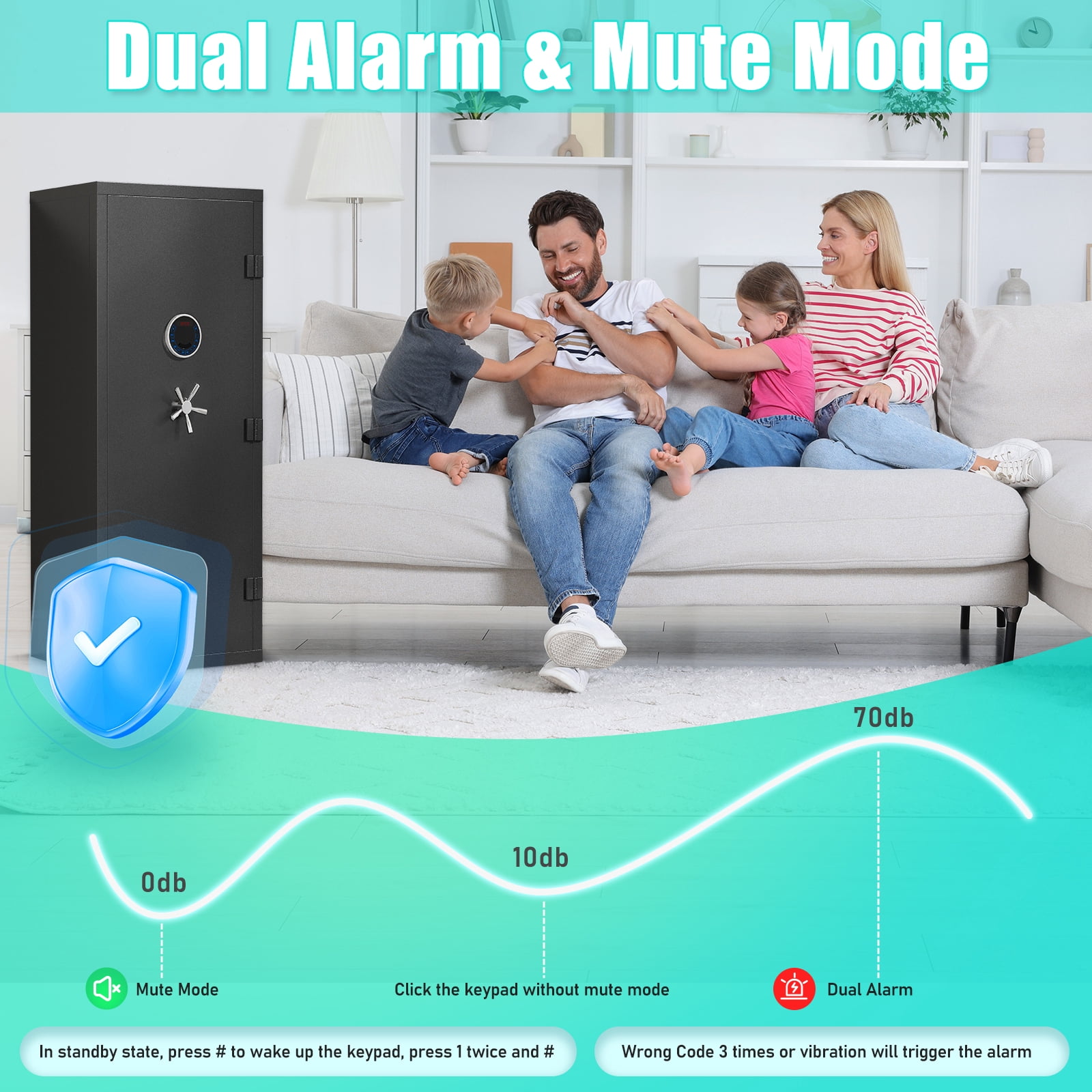 15-20 Gun Safe, Large Gun Safe for Pistols, Unassembled Gun Cabinet with Adjustable Shelf & Gun Rack, Gun Safe for Home and Shotgun, Quick Access Gun Cabinet with Mute Function & Dual Alarm