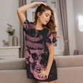 thumbnail image 3 of Honeii Skull and Snake Art Print Women's Loose Short Sleeve Nightgown, Soft Cotton Sleepwear, Comfy Loose Fit Pajama Dress for Sleep and Lounge, 3 of 6