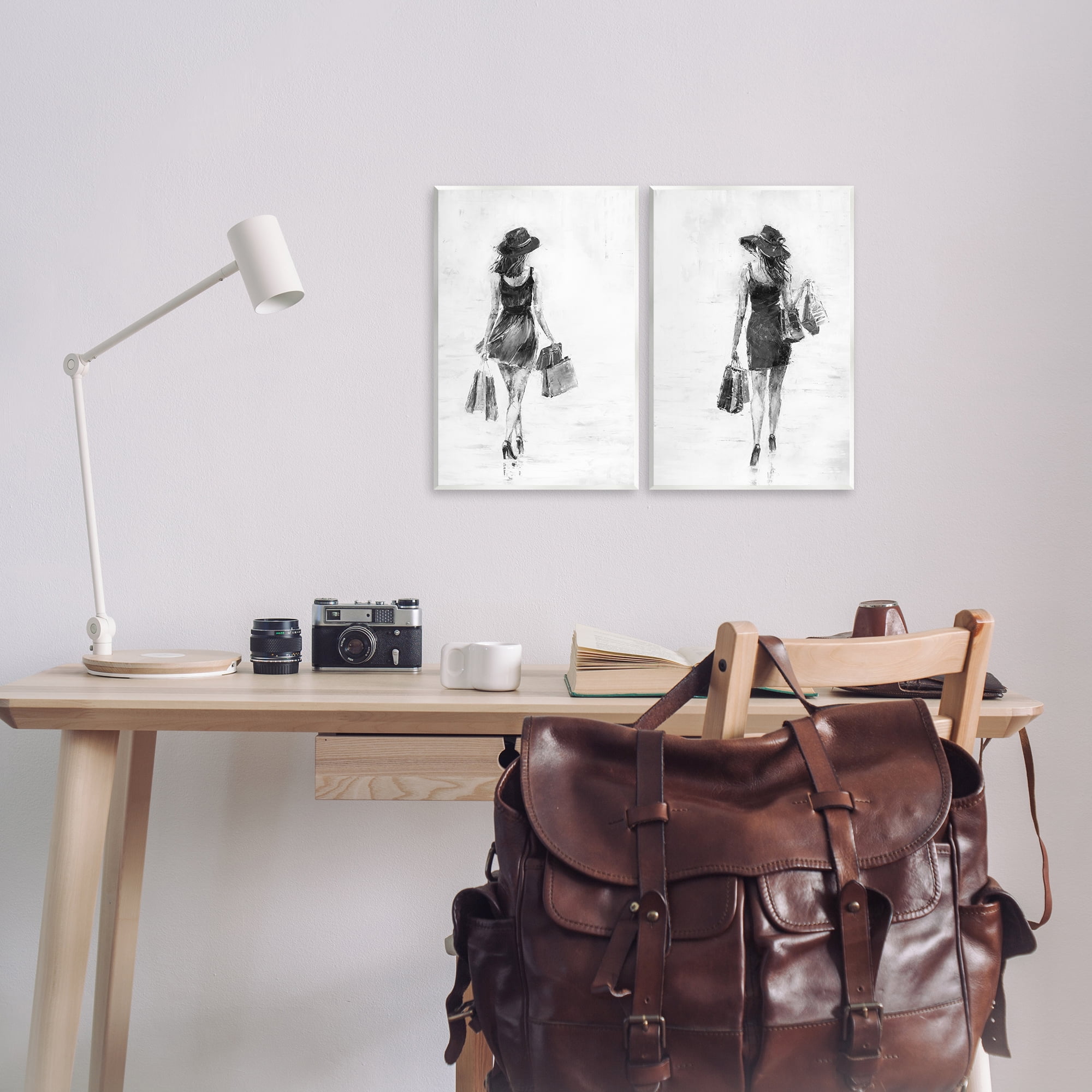 Stupell Industries Female Figures Shopping Bags People Painting Unframed Art Print Wall Art, 10 x 15, Set of 2