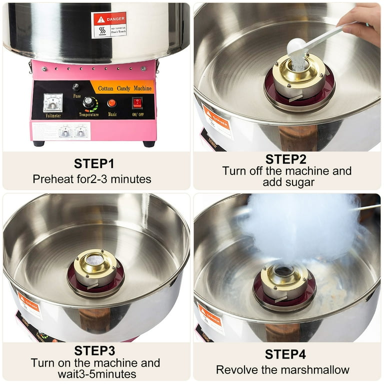 Commercial Cotton Candy Machine 1080W With Music & Lights - 20" Bowl, Makes 2-4 Cones Per Minute