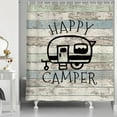 thumbnail image 2 of Happy Campers Shower Curtain Retro Rustic Wood Neutral Color for Travel Trailer Camping Theme Motor RV Bathroom Stall Shower Curtain Set, Waterproof Fabric Shower Cutain, Hooks Include 72X73, 2 of 6