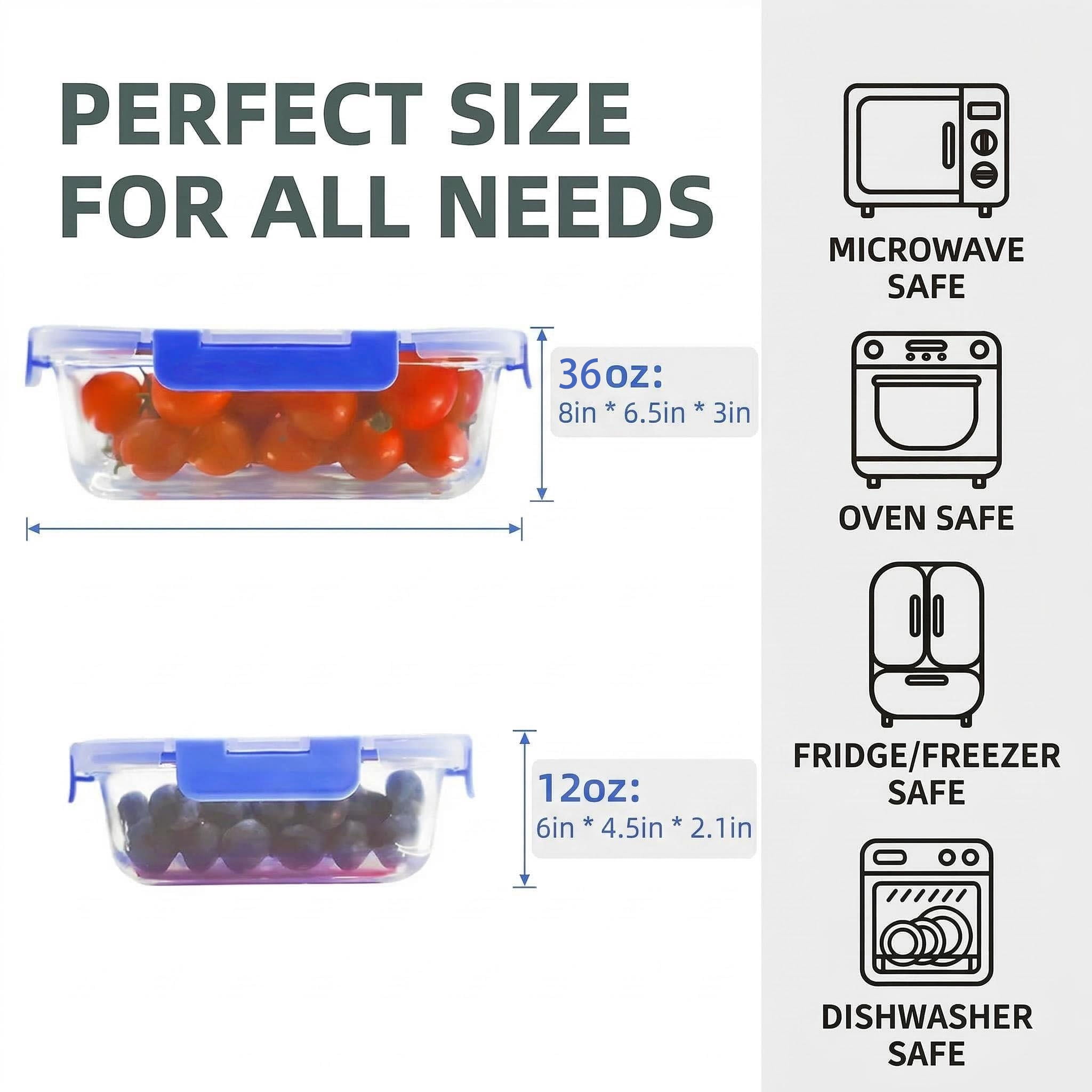 20 Pcs  Glass Meal Prep Containers with Lids, Food Storage Containers with Snap Locking Lids, Airtight Lunch Containers, Microwave, Oven, Freezer and Dishwasher