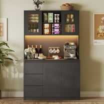 Towallmark 71 Inch Pantry Cabinet with LED Lights, Kitchen Storage Hutch with Charging Station, Adjustable Glass Door Shelves Microwave Stand, for Dining Room Compact Kitchen