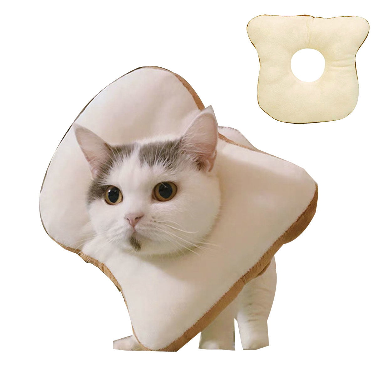 KVV Adjustable Cat Recovery Collar Wound Healing Protective Cone Bread Surgery Recovery Elizabethan Collars Soft Edge for Kitten and Cats Cute Toast Neck Cone After Surgery 