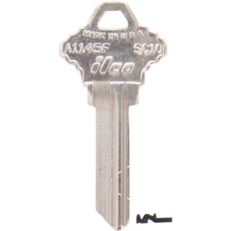 UPC 036448101047 product image for KABA ILCO A1145F-SC10 Key Blank, Brass, Schlage Lock, PK 10 | upcitemdb.com