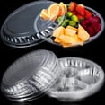 thumbnail image 7 of Scheam 10Pcs Round Plastic Veggie Tray with Lid Fruit Tray 6 Divided Compartment Container Food Serving Dip Platter Reusable Catering Trays for Veggie Fruit Snack Party and Buffet Trays（Clear）, 7 of 7