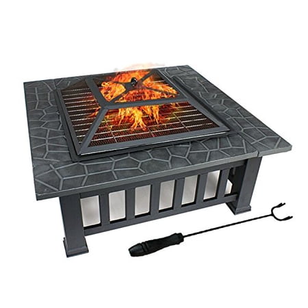 32 Zeny Outdoor Fire Pit Square Metal Firepit Backyard Patio