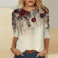 thumbnail image 2 of KIHOUT New Womens Spring Shirts Ladies Fashion Printed Loose T-shirt 3/4 Sleeves Blouse Round Neck Casual Tops, 2 of 5