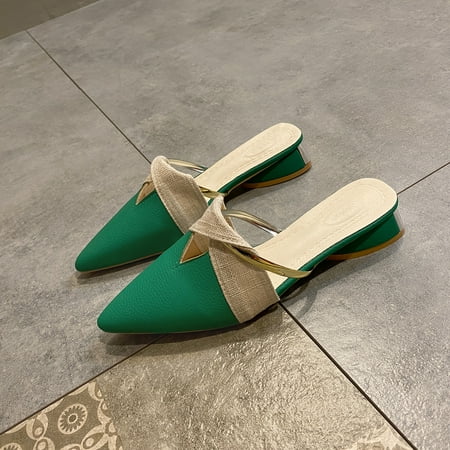 

Women‘s Pointed Toe Low Heel Sandals Hollow Out Half Slippers Flat Mules