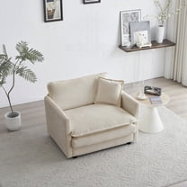 Modern Beige Chenille Fabric Single Sofa with Solid Wood Frame 85cm for Living Room