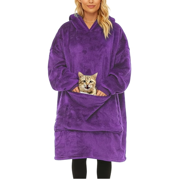 Sherpa Blanket Hoodie for Women Oversized Wearable Sweatshirt Super Warm Giant Pocket Cozy Sleepwear Set 2026 Purple