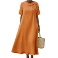 thumbnail image 2 of Blmnix Dresses for Women Beach Dress Button Down Popover Dress Tea-Length Crew Neck Short Sleeve Womens Summer Dresses Casual,M, 2 of 5