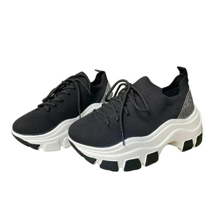 

Kukoosong Womens Comfort Shoes Women Lace Up Sneakers Color Blocking Shoes Plus Size Fashion Sports Casual Flat Shoes Women Black 40