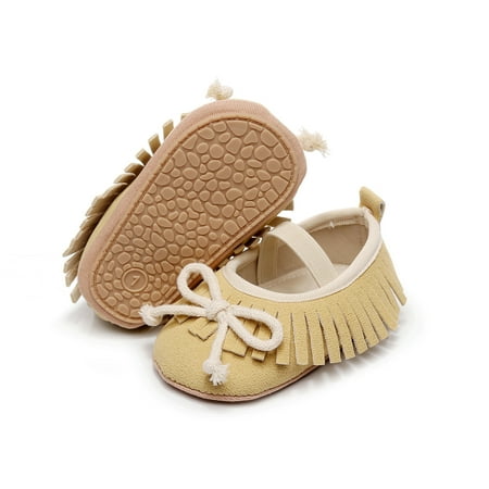 Loliuicca Baby Girl Dress Flats Soft Soles Cute Bow Tassels Mary Jane Shoes