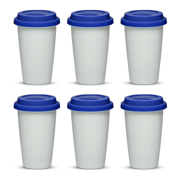 11 oz. Double Wall Ceramic Tumblers with Lid - 6 Pack - Blue