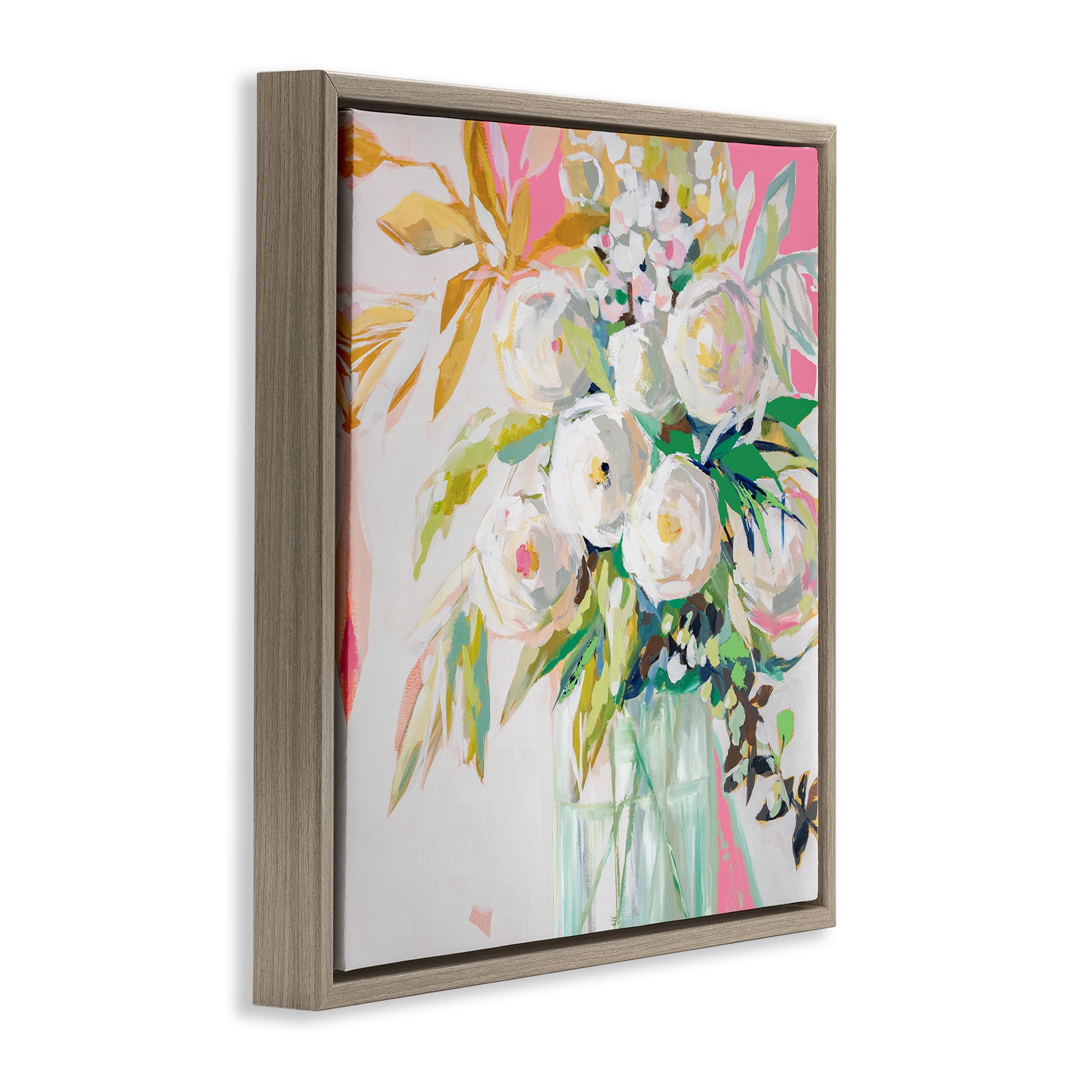 Stupell Industries Springtime Soiree Roses Botanical & Floral Painting Brown Floater Framed Art Print Wall Art, 18 x 18