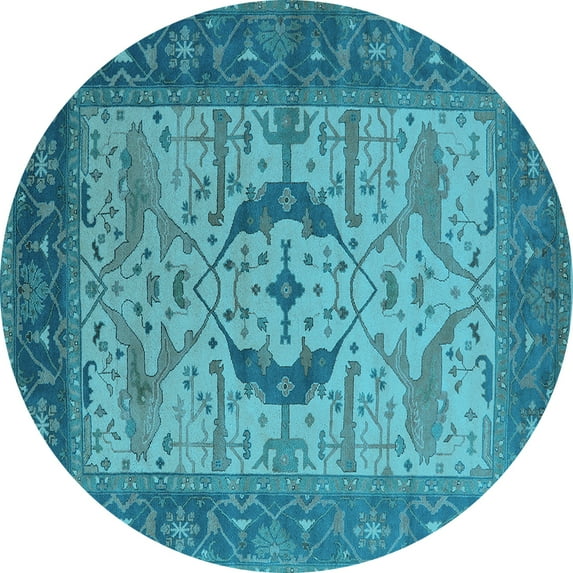 Ahgly Company Indoor Round Oriental Light Blue Industrial Area Rugs, 7' Round