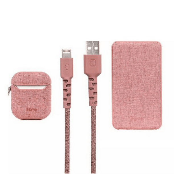 Ihome 2ihbd0388p9l2 On The Go 3 Piece Charging Bundle With Bonus Airpods Case Pink Walmart Com