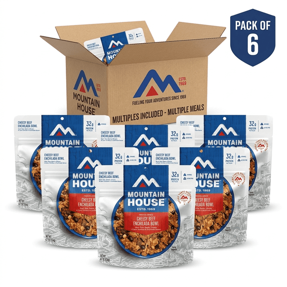 Mountain House Cheesy Beef Enchilada Bowl Freeze-Dried Food, Gluten-Freeze, 30-Year Shelf-Life, 12 Servings, 6 Pack