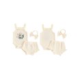 thumbnail image 2 of FOCUSNORM Baby Girl Summer Outfits Waffle Flower Embroidered Sleeveless Romper Ruffles Shorts Headband 3Pcs Clothes Set, 2 of 9