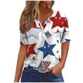 thumbnail image 2 of Itsame 4th of July Shirts Women Independence Day Short T-Shirt Sleeve American Flags Printed Short Sleeve Top, V-Neck White, 2 of 5
