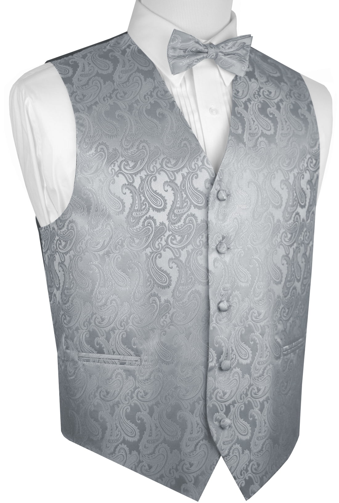 Light Platinum Silver Patterned Fullback Tuxedo Vest & Tie Wedding Vests Prom 