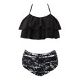 thumbnail image 4 of Mujeres sexy trajes de baño hojas florales de impresión volantes halter top de cintura alta inf Irfora Conjunto de Bikini, 4 of 7