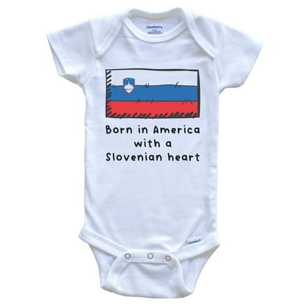 

Born In America With A Slovenian Heart Cute Slovenia Flag Baby Bodysuit 0-3 Months White