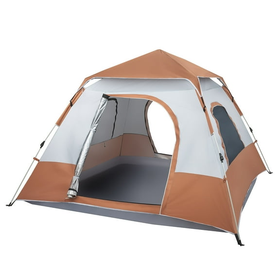 Portable Folding Camping Tent for 3-4 Personnes, Self-Driving, Automatic Quick Opening, Anti UV, Rainproof, Brown