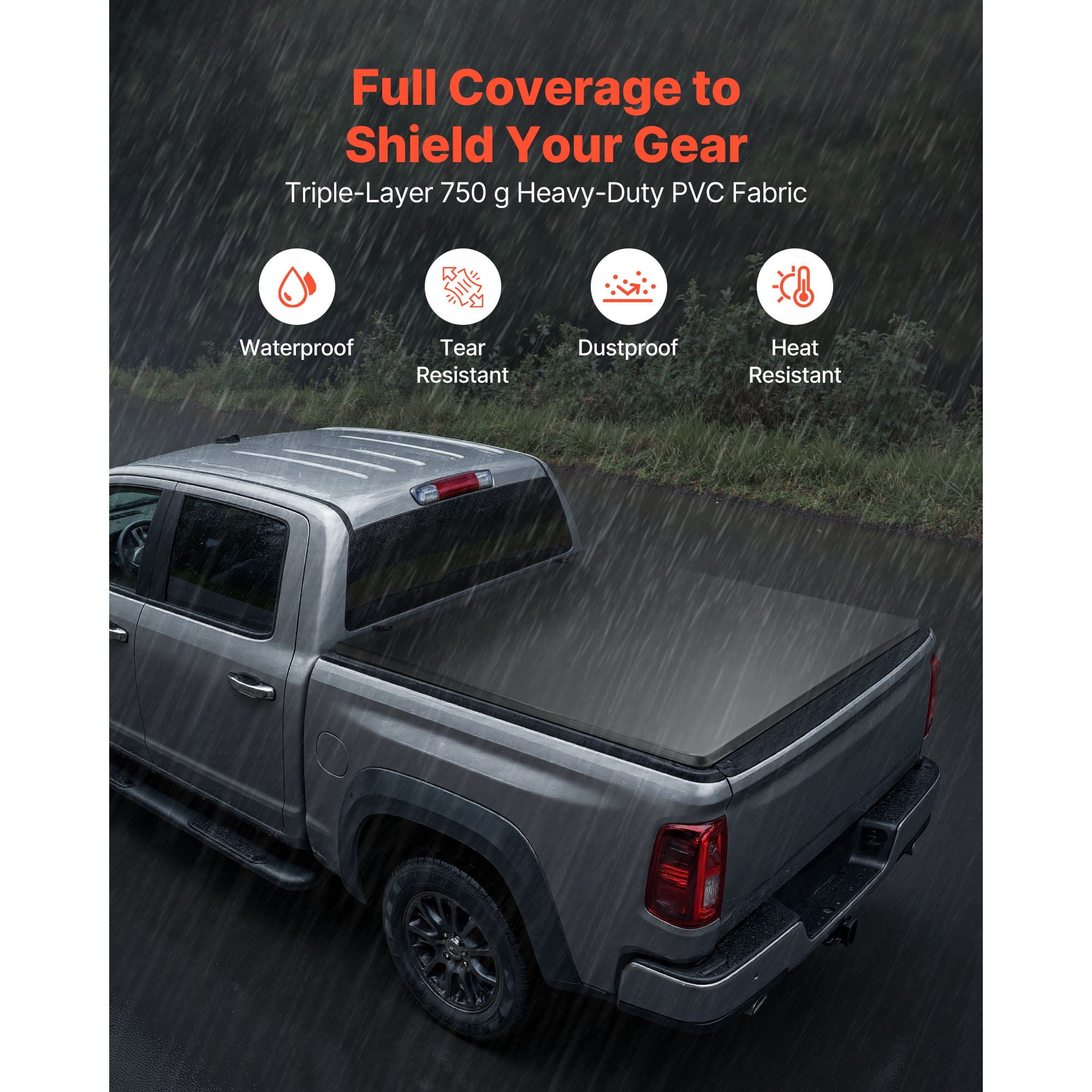 KFFKFF Soft Roll-Up Truck Bed Cover, Compatible with 2014-2018 Chevy Silverado/GMC Sierra 1500 (2019 LD/Limited), Fits 5.8 ft (5 ft 9 in/69 in) Bed, Durable PVC Cover with Aluminum Support Bars