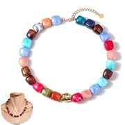 Colourful Mothers Day Gifts for Women, Resin Chunky Beaded Necklace, Modern Boho Statement Adjustable Fashion Jewelry for Birthday Holiday(Cylindrical color)