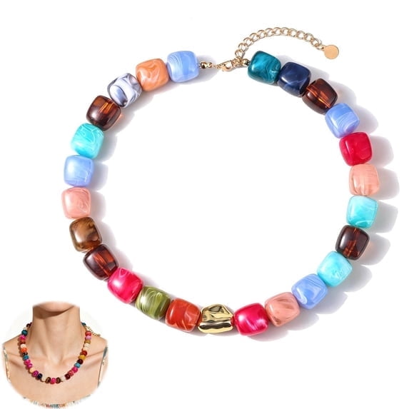 Colourful Mothers Day Gifts for Women, Resin Chunky Beaded Necklace, Modern Boho Statement Adjustable Fashion Jewelry for Birthday Holiday(Cylindrical color)
