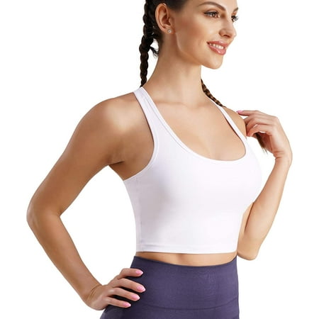 

Nebility Women Yoga Sports Bra Padded Mid Impact Crop Top Unique Cross Back Strappy Wirefree Yoga Bra for Workout Gym