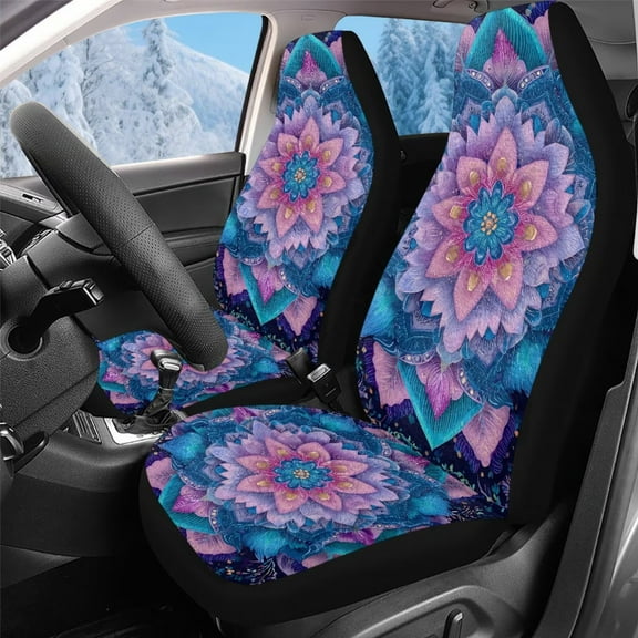 Uorisanigo Car Seat Covers Front Seats 2 Packs, Fluffy Ethnic Floral Automotive Bucket Seat Covers for Cars SUV Pick-up Truck Sedan Seats Cover Cushion, Auto Accessories Decor