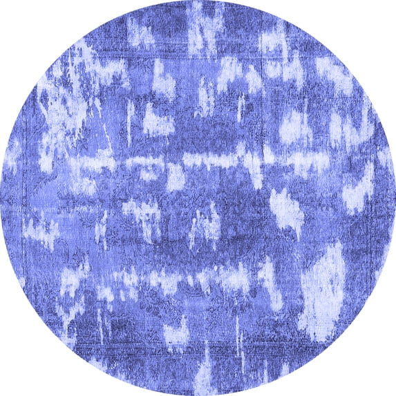 Ahgly Company Machine Washable Indoor Round Abstract Blue Contemporary Area Rugs, 5' Round